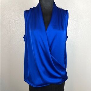 Droimp Blouse Royal Blue Dressy Faux Wrap Size Medium (6)